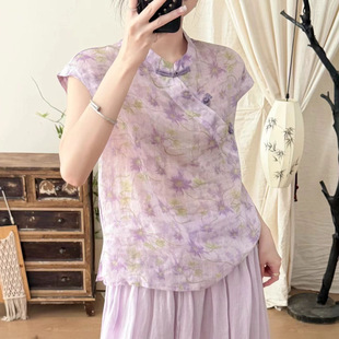 园园美衣2026夏季国风苎麻刺绣女士宽松苎麻上衣苎麻小衫苎麻衬衫