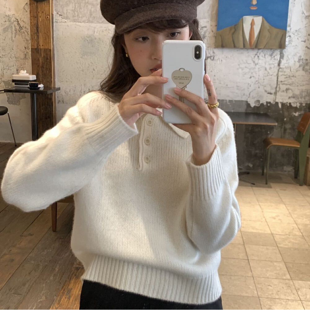 园园美衣韩系温柔风Polo领套头毛