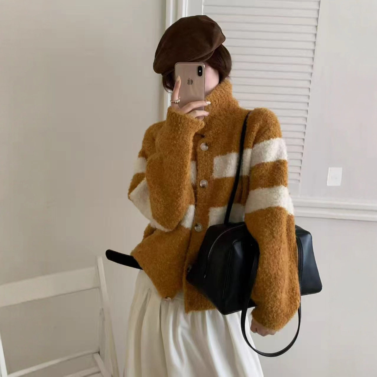 园园美衣针织开衫女秋冬新款高领长袖软糯毛绒韩系毛衣外套上衣女