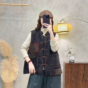 园园美衣棉马甲女加棉加厚保暖中式复古盘扣马夹开衫新款秋冬坎肩