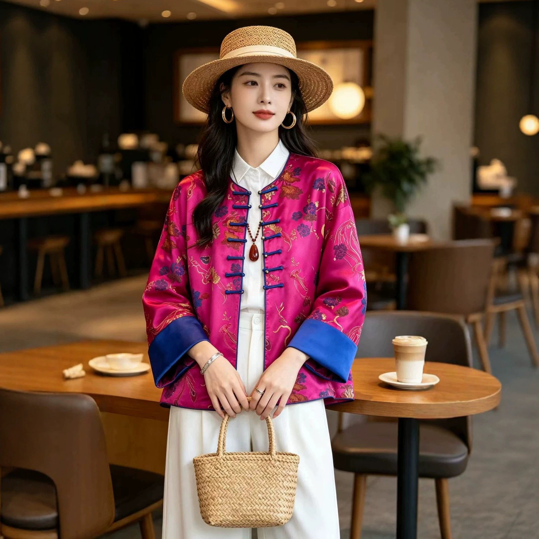园园美衣新中式国风女装人丝老缎开衫上衣春秋复古老钱风开衫外套图片