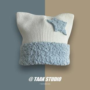 亚比风可爱五角星猫耳朵毛线帽子女冬天韩版保暖套头护耳针织帽潮