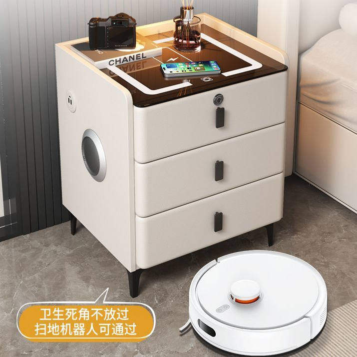 智能床头柜小型超窄极简约现代轻奢岩板实木无线充电卧室床边柜子