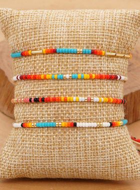 WK女玻璃波西米亚风彩虹小手链