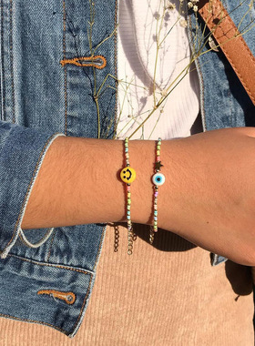 小众设计欧美圆眼星星米珠手链女款彩虹软陶小手链女学生闺蜜礼物