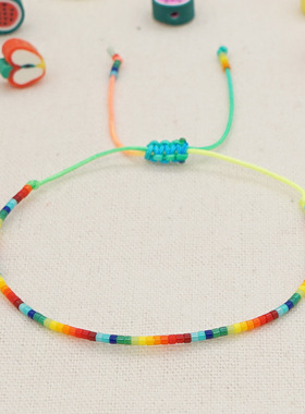 简约波西米亚风渐变串珠情侣手饰Miyuki米珠手工编织彩虹小手链女