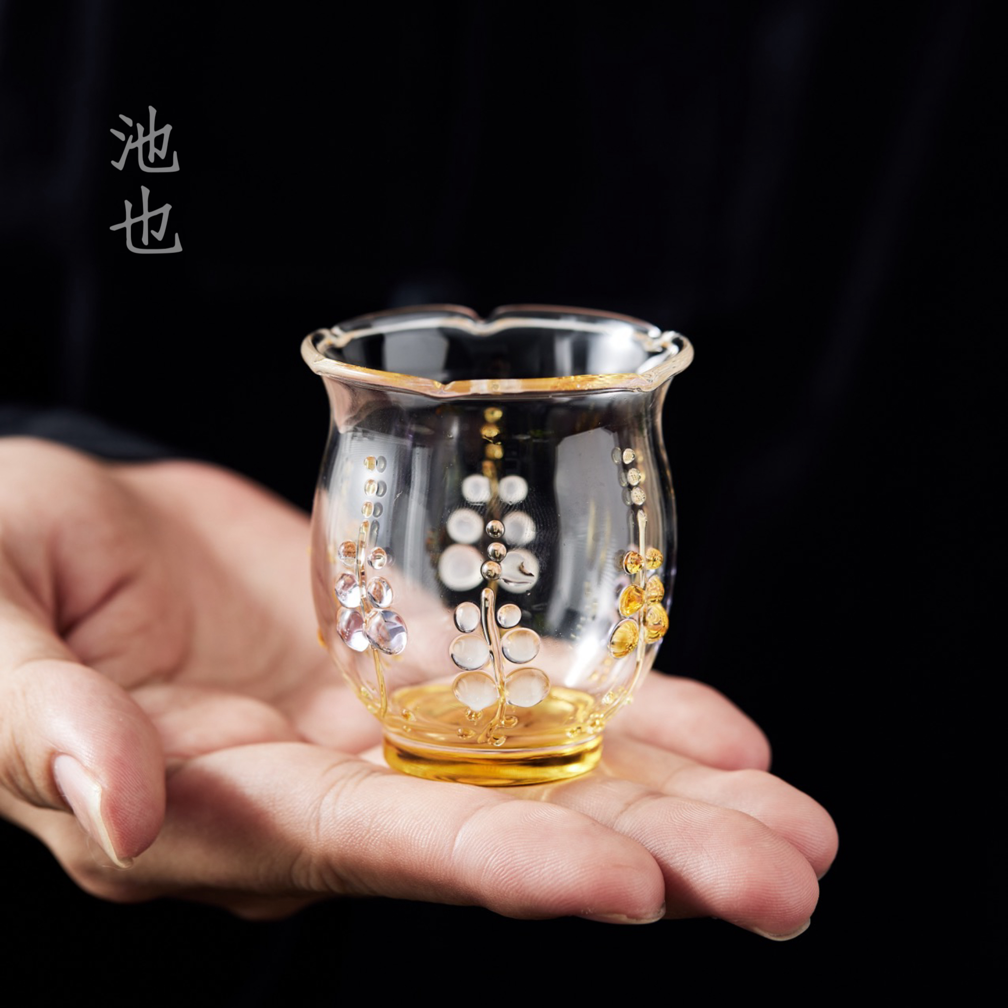 池也浮雕紫藤花仙女茶杯高颜值高硼硅耐热玻璃防烫品茗杯子茶具