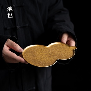 池也黄铜壶承铜制手工锤纹垫干泡台中式复古家用茶桌隔热垫茶配件
