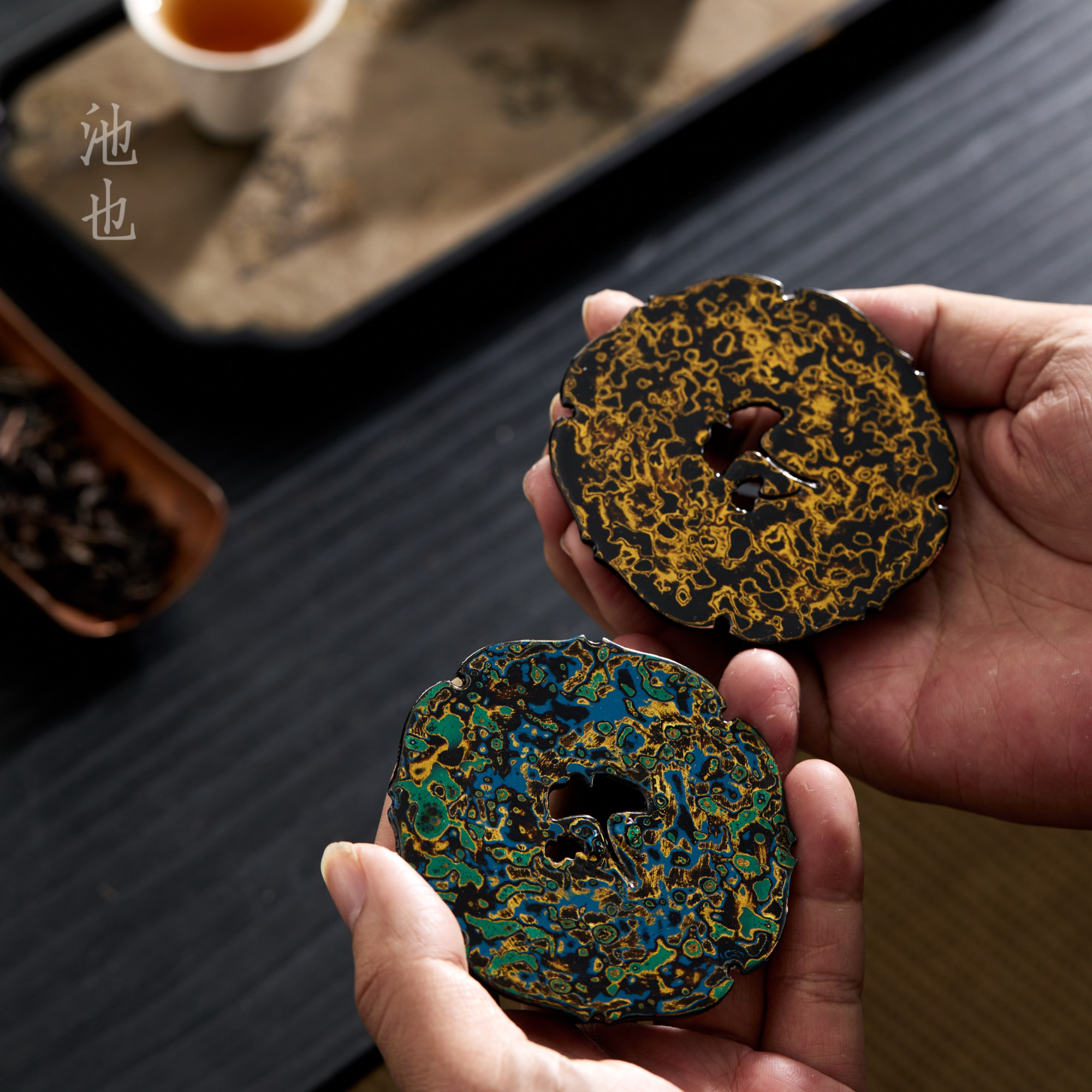 池也古篱大漆银杏叶复古盖置两用禅意茶壶垫盖置紫砂壶盖茶具配件