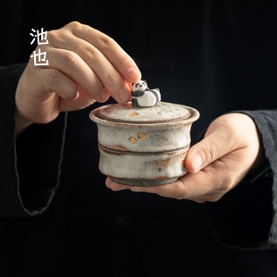 池也敦煌柴烧盖碗手作志野烧茶杯高越单个高档诧寂泡茶碗功夫茶具