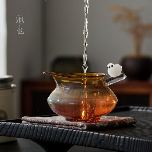 池也手工熏银工艺玻璃公道杯耐热高温高端创意手柄功夫茶具茶海