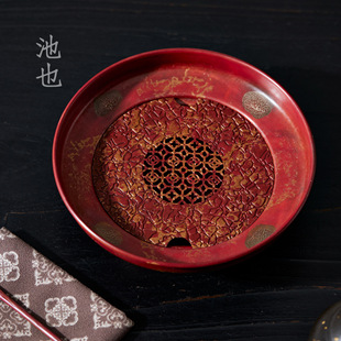 池也复古紫铜储水茶盘家用中式壶承紫砂壶托盘高端鎏银干泡台托盘