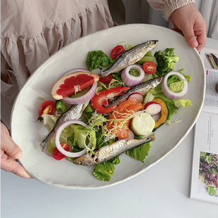 【超大号16寸泼墨椭圆托盘】陶瓷商用海鲜托盘西餐盘料理盘子瑕疵