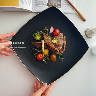 【磨砂轻奢高级感大盘子】ins陶瓷餐厅方盘牛排盘西餐盘菜盘瑕疵