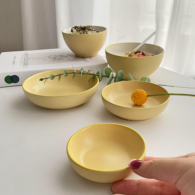 【奶fufu奶黄色套装】 韩式INS陶瓷餐具米饭碗早餐碗甜品菜盘瑕疵,餐饮具,盘,淘宝优惠券,粉丝福利购,淘宝优惠卷