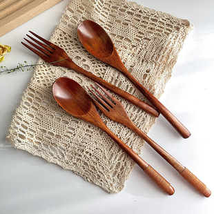 【摆拍好看博主款木质叉勺】ins拍摄道具楠木老漆绕线木叉子勺子