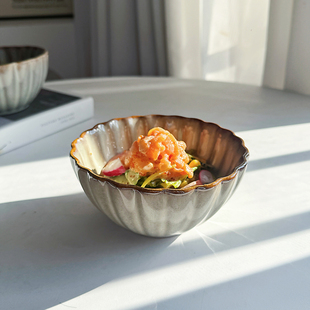 【日式艺术古拙菊花碗】ins陶瓷米饭碗甜品碗沙拉碗料理汤碗瑕疵