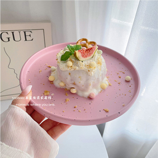【少女粉巨美泼墨平盘】ins韩风陶瓷西餐牛排盘甜品盘菜盘子瑕疵