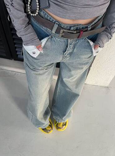 TUMAO 2026春夏新款翻袋高腰显瘦牛仔裤宽松垂感长裤女潮88258