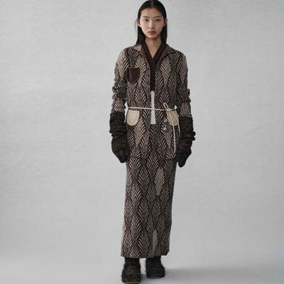 Swaying/knit | 25秋冬贝壳棕榈叶提花小翻领针织外套+半裙+长裤