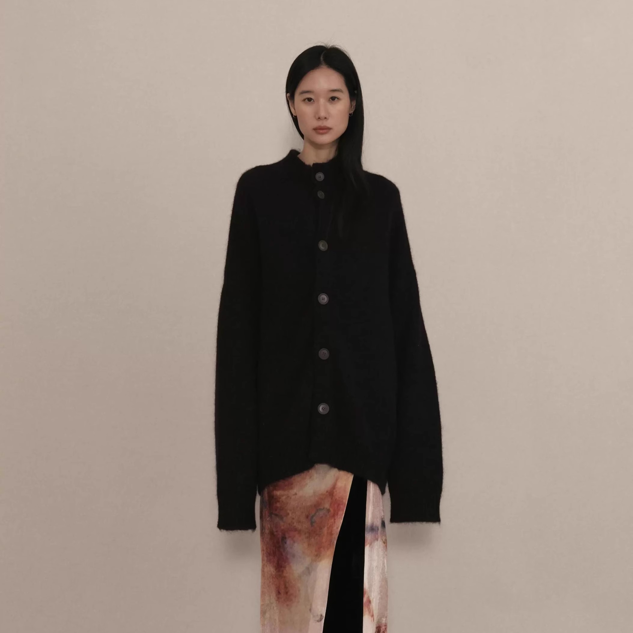 Piacevole e | 前后开高领针织开衫外套-黑色