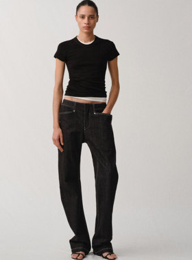 Liegee | 黑色白线合体弯刀牛仔裤