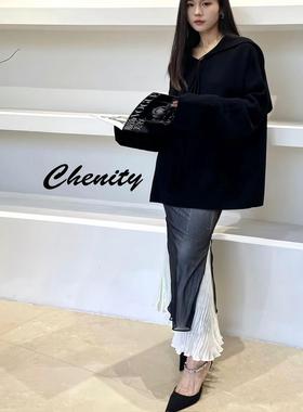 Assignments asgn | 褶饰薄纱半裙-黑白