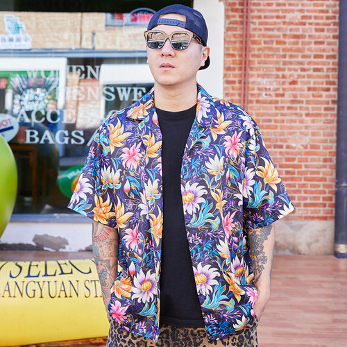 核爆炸夏季海滩休闲匪帮碎花衬衫