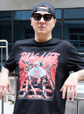 核爆炸黑色星期五thug life匪帮暗黑风格250g纯棉大码休闲短袖T恤