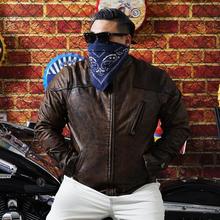 核爆炸咖啡色立领植鞣头层牛皮衣拉链复古机车男士真皮大码皮夹克