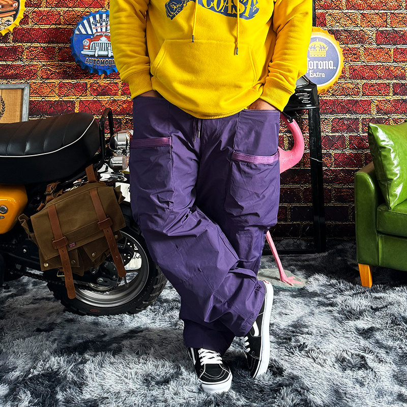 核爆炸美式街头嘻哈多袋男女潮牌紫色宽松直筒机能户外休闲长裤子,男装,休闲裤,淘宝优惠券,粉丝福利购,淘宝优惠卷