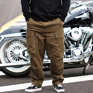 裤 核爆炸军绿色大码 工装 中腰松紧抽绳系带多口袋男士 直筒休闲长裤