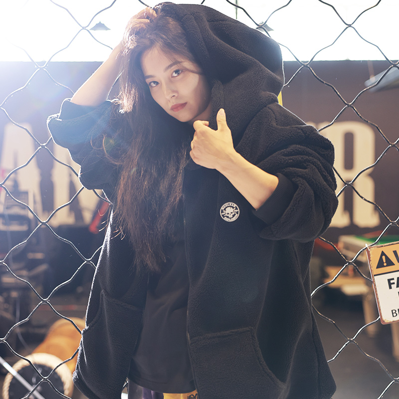 核爆炸羊羔绒冬季连帽开衫厚夹克