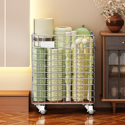 客厅大容量瑜伽垫收纳筐落地健身器材收纳架可移动瑜伽工具小推车