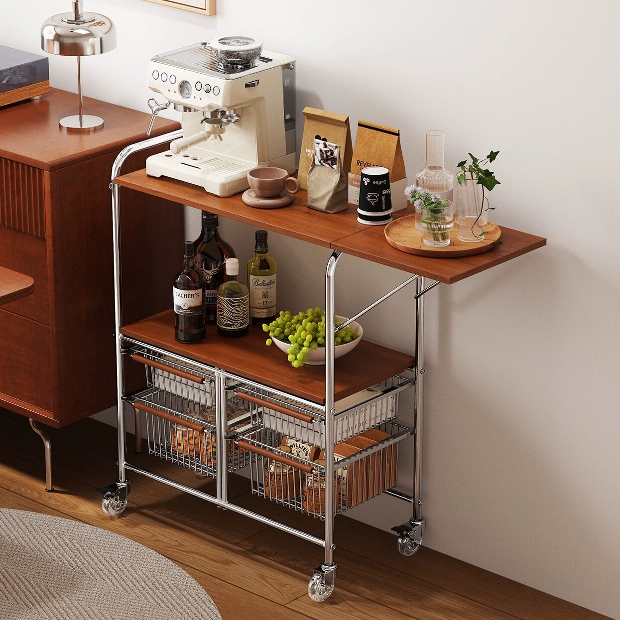中古咖啡机置物架落地客厅零食小推车边几餐边柜移动水吧台收纳架