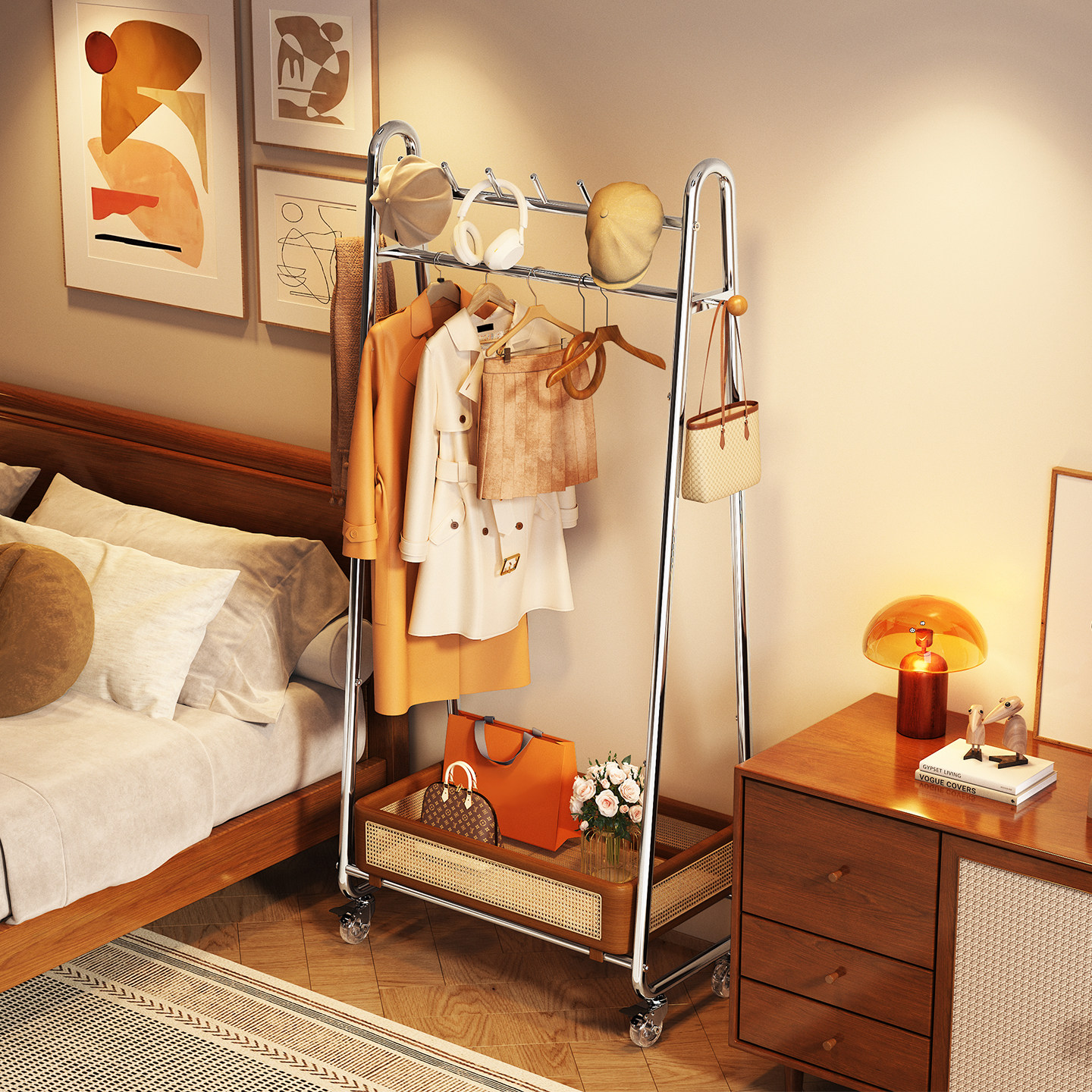 a生卧室落地挂衣架床边放衣神器