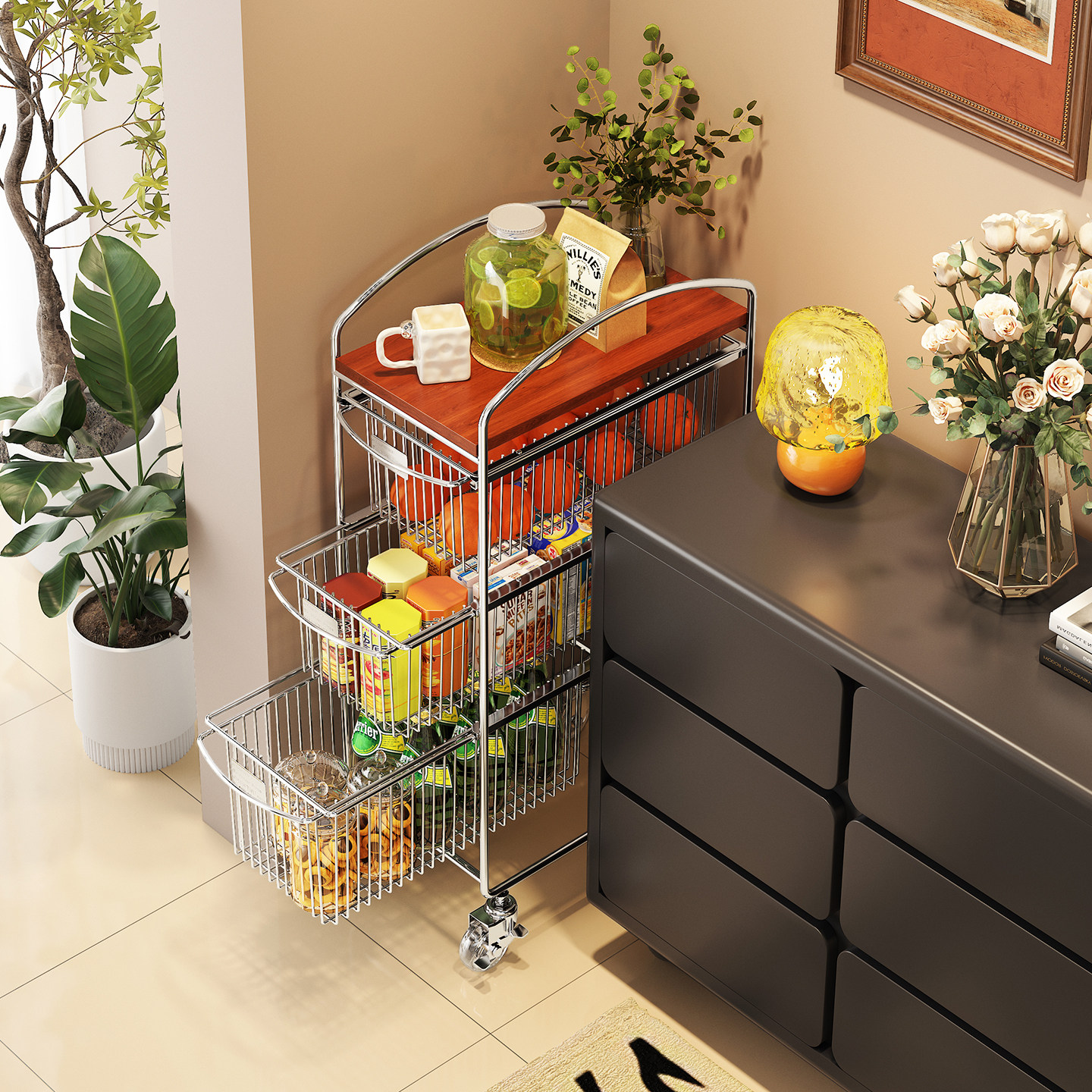 a生零食小推车夹缝置物架蔬菜架