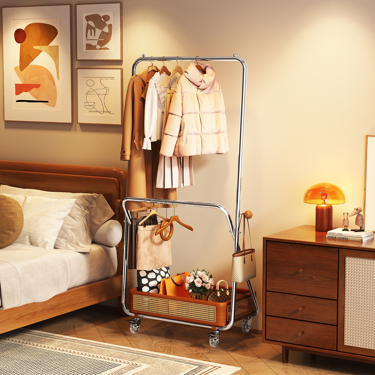 a生中古风卧室床头落地挂衣架