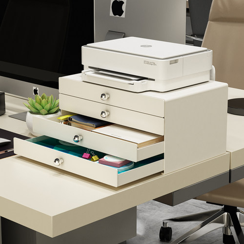 办公室打印机置物架工位文件夹收纳盒抽屉式整理箱多层桌面收纳柜