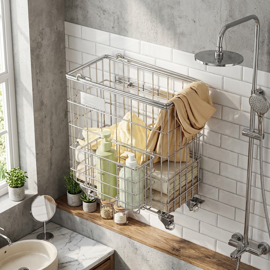 浴室不锈钢壁挂式脏衣篮免打孔家用脏衣服收纳筐卫生间带轮洗衣篮,收纳整理,挂篮,淘宝优惠券,粉丝福利购,淘宝优惠卷