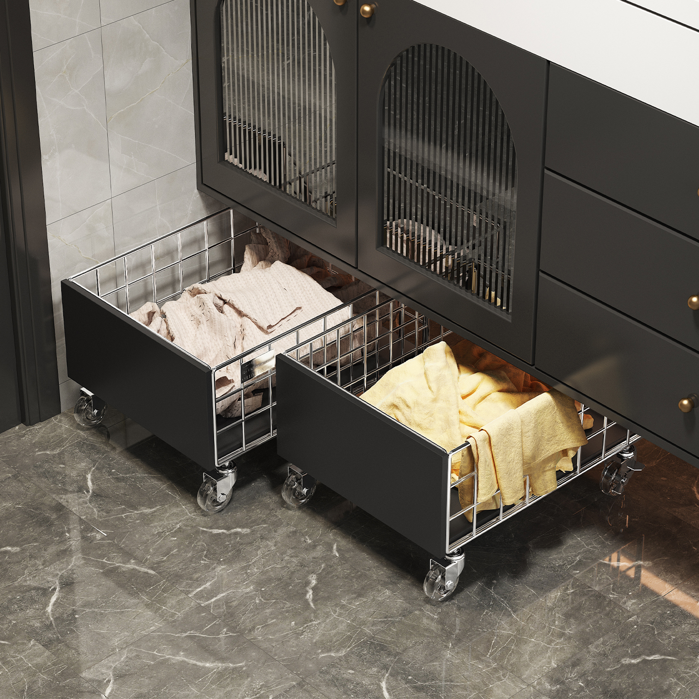 a生家用浴室柜下脏衣篮小推车子