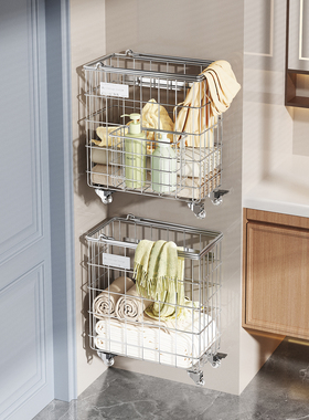 a生脏衣篓家用壁挂式衣服收纳筐新款不锈钢浴室洗衣篮轻奢高级感