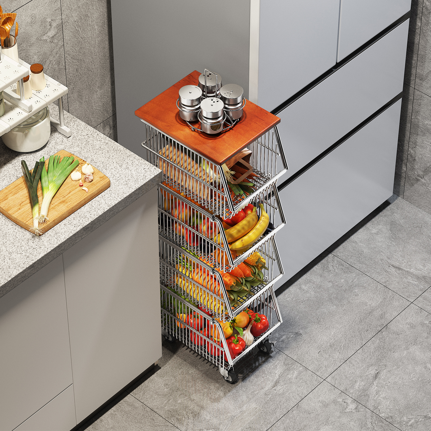 a生新款厨房置物架夹缝果蔬篮