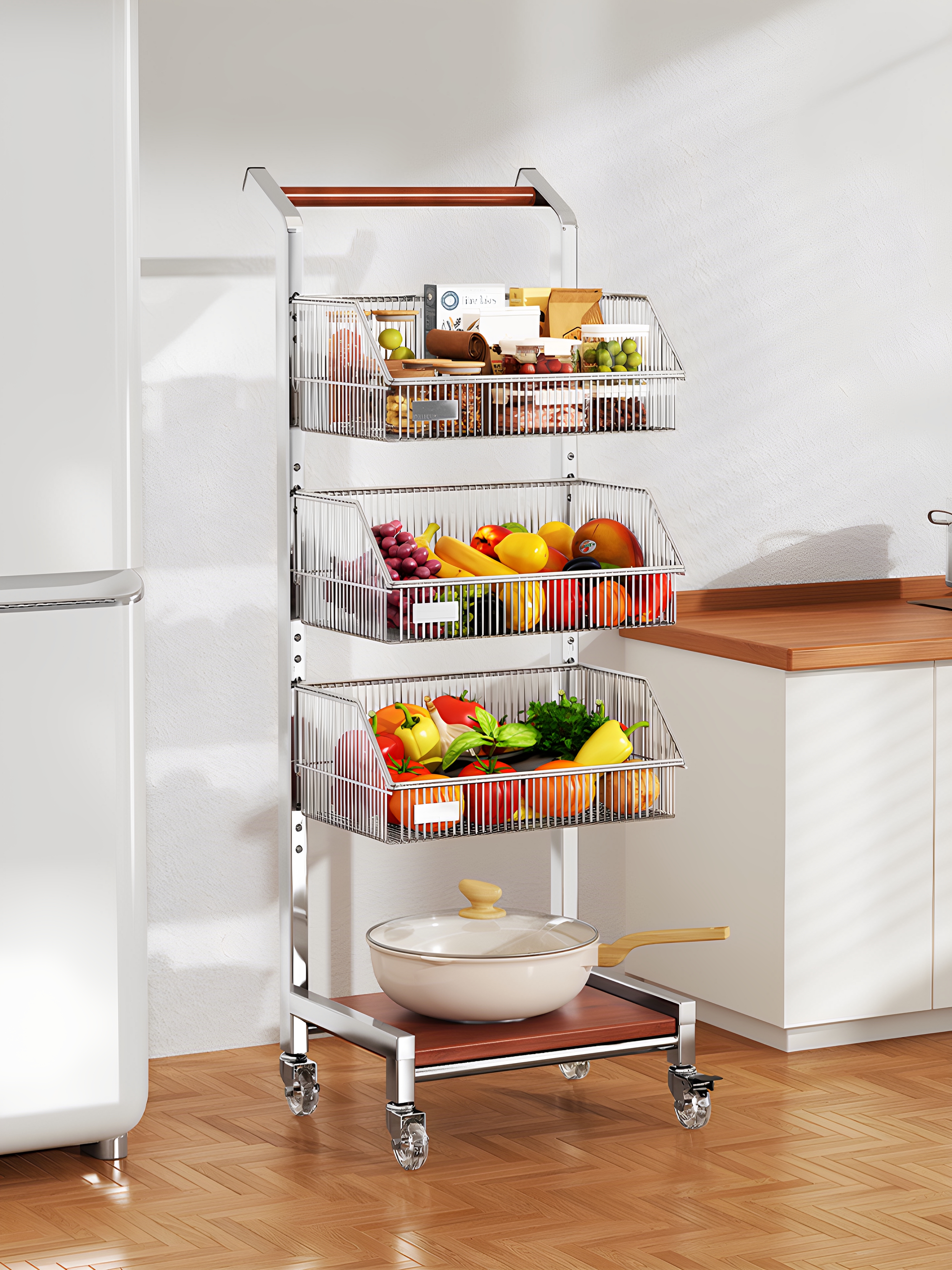 厨房蔬菜小推车置物架落地多层水果收纳架子可移动夹缝零食饮料柜