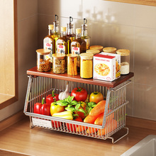 厨房桌面墙角置物架多层蔬菜水果收纳篮多功能调料收纳实木增高架
