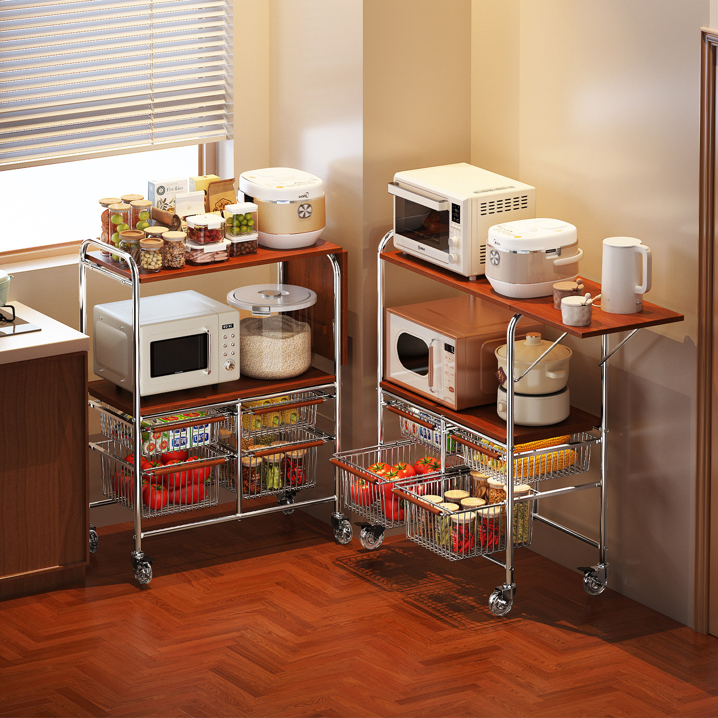 厨房多功能置物架落地收纳柜一体靠墙微波炉架子调料架餐边小推车,厨房/烹饪用具,厨房置物架/置物柜/角架,淘宝优惠券,粉丝福利购,淘宝优惠卷