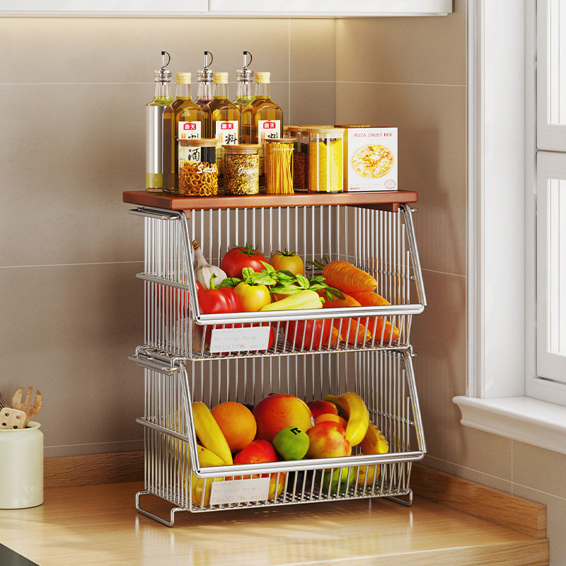 厨房不锈钢置物架多层水果蔬菜收纳筐家用零食小推车分层架菜篮子,收纳整理,果蔬收纳袋,淘宝优惠券,粉丝福利购,淘宝优惠卷
