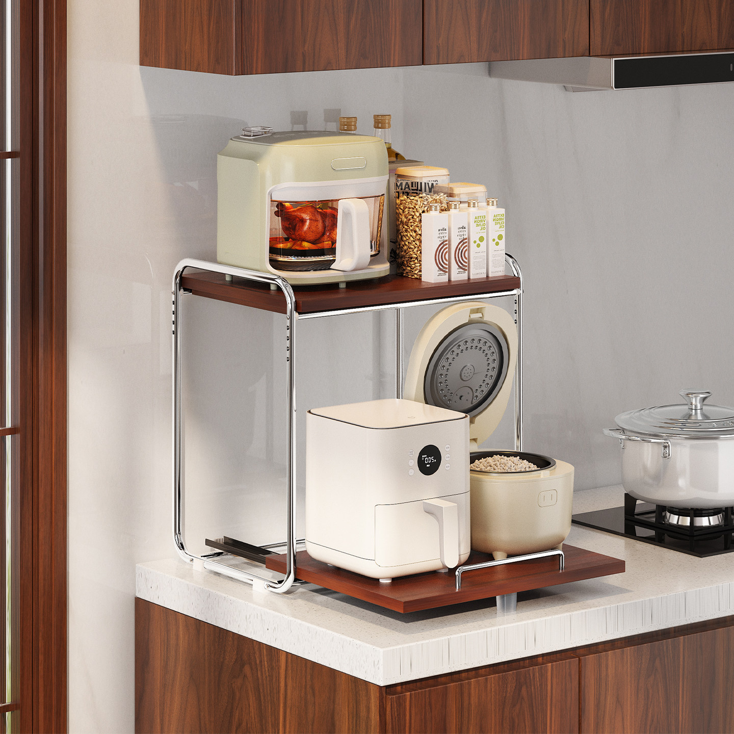 中古厨房台面置物架电饭锅一体抽拉式收纳架家用烤箱调料品放置架,厨房/烹饪用具,微波炉置物架,淘宝优惠券,粉丝福利购,淘宝优惠卷