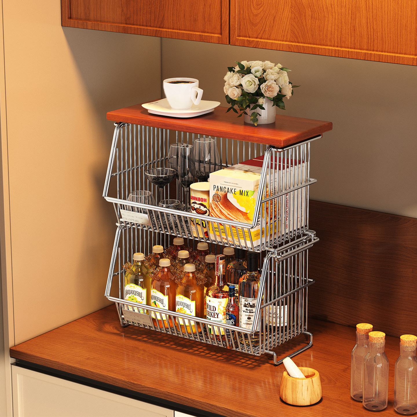 中古餐边柜零食置物架桌面杯架双层酒水饮料柜厨房果蔬篮收纳筐子,住宅家具,搁板/置物架/家用陈列架,淘宝优惠券,粉丝福利购,淘宝优惠卷