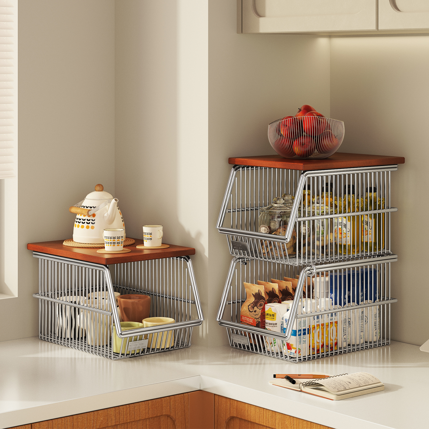 a生不锈钢收纳筐厨房碗碟置物架